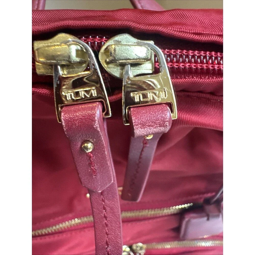TUMI Voyageur Halle Backpack Burgundy Red Nylon Travel Laptop Bag Gold Hardware